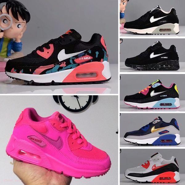 

kids sneakers shoes classic 90 running shoes black white sports trainers infant girl boy trainer cushion surface sports shoes, Black;red