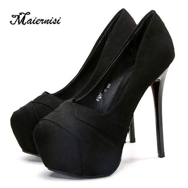 

maiernisi fashion women flock party high heel shoes 14cm heel brand ladies platform evening dress pumps shoes for ladies, Black
