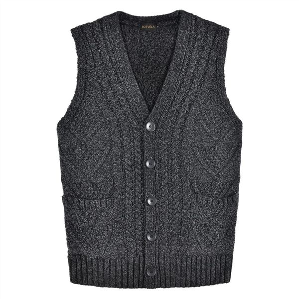 

botvela mens knitted cable aran waistcoat ribbed knit casual fit sweater vest v-neck 204, White;black