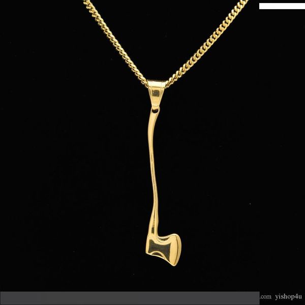 

mens gold plated personality axe stainless steel pendant necklace with 24inch cuba copper chain necklace hip hop jewelry, Silver
