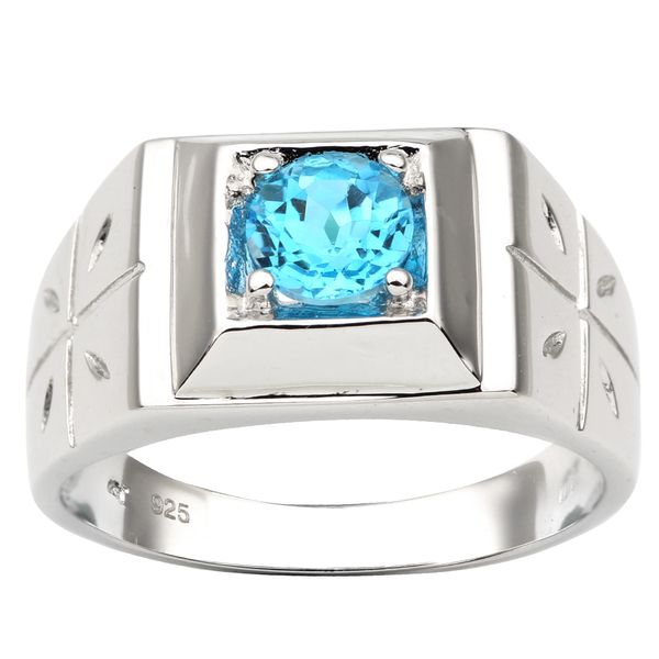 

natural blue z men ring cross 925 sterling silver 6mm gemstone december birthstone birthday gift r510btn, Golden;silver