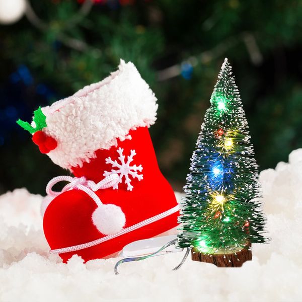

christmas decorations christmas deskbauble green hoarfrost side with led lights pine needles dusting mini christmas tree