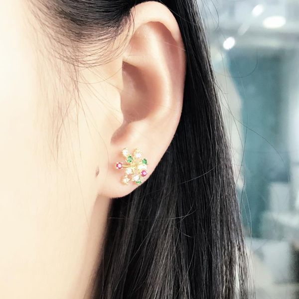 

e134 cholcus jewellry 925 серебряные серьги для женщин яркий красочный фейерверк кристалл бесплатная доставка, Golden;silver