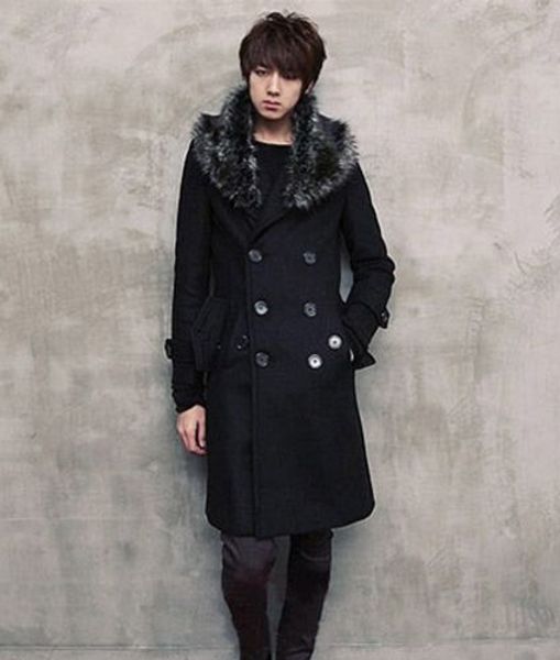 

luxury men's woolen overcoat winter jacket fashion double-breasted coats xs, Black