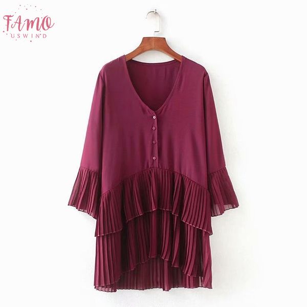 

2020 new fashionable joker pure color contracted with female 18080 plait splicing smock loose shirt0224, White