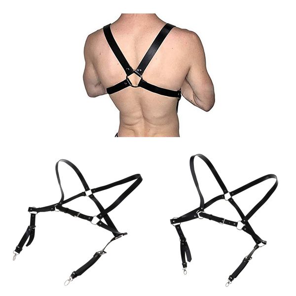 

2 piece men leather restrain body belt, Black