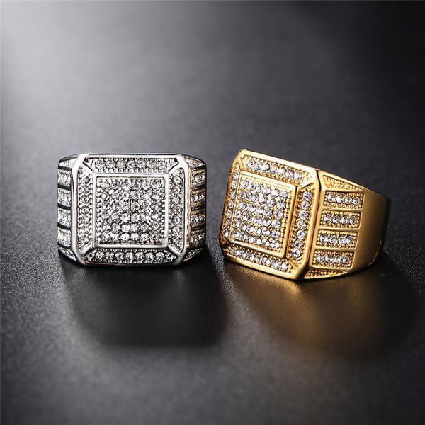 

new luxury designer geometric square full diamonds titanium stainless steel fashion women men rings hip hop jewelry, Silver