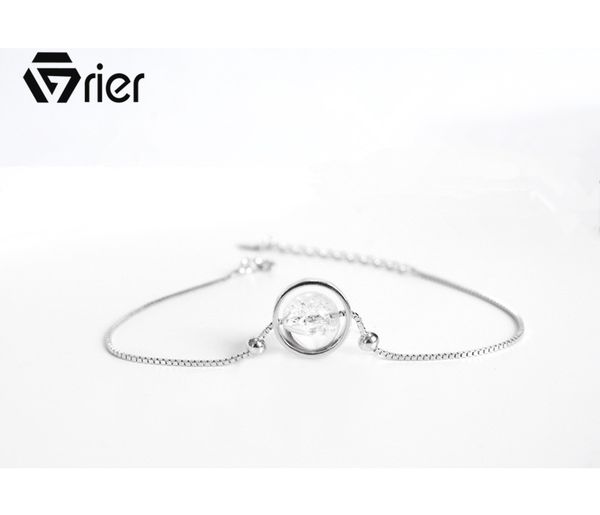 

grier white crystal crystal ladies bracelet 925 sterling silver bracelets for women female jewelry gift, Black