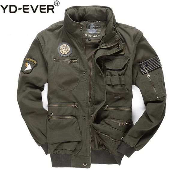 

jacket men spring autumn pilot multi pocket tactical style flight coat hooded windbreaker army male bomber jacket men, Black;brown