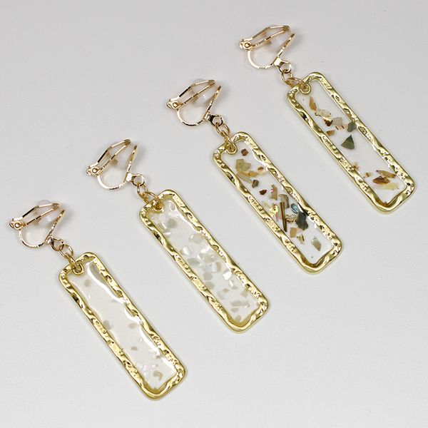

geometry rectangle clip on earrings non pierced ear clips transparent dropping glue shells earring without piercing ce422, Silver