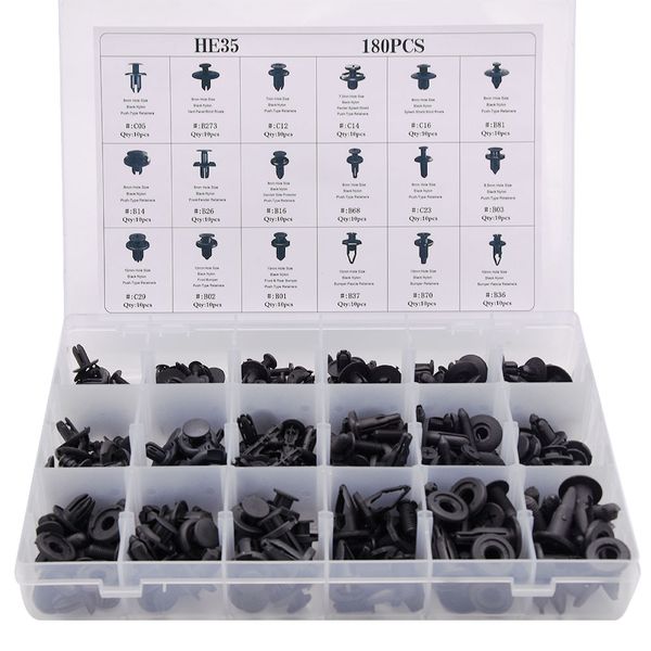 

180pcs auto plastic rivets fastener car retainer clip assortment