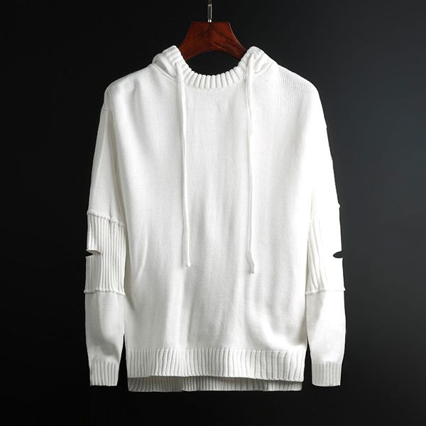 

2019 new fashion brand hooded sweaters mens pullovers slim fit jumpers knit solid color winter korean style casual clothing men, White;black