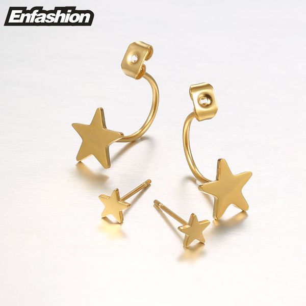 Mode-Schmuck Doppel Stern Ohrringe Schwarz Ohrstecker Rose Gold Farbe Ohrringe Edelstahl Ohrringe Für Frauen Großhandel