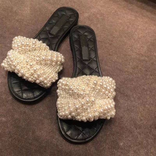 

Новые роскошные модные босоножки-тапочки для женщин с оригинальной коробкой Hot Designer Ручная работа жемчужные бисерные шлепанцы тапочки ЛУЧШЕЕ КАЧЕСТВО
