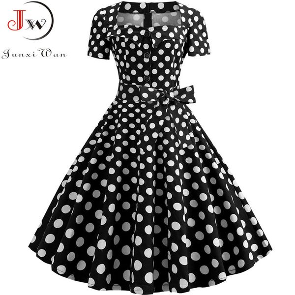 

plus size women vintage dress summer 50s 60s retro pin up swing rockabilly vestidos elegant black polka dot office party dress, White;black