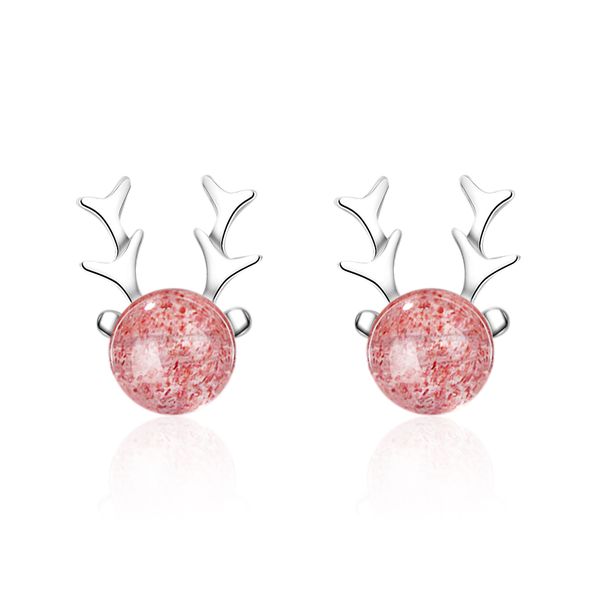 

сладкий клубника кристалл рога серьги стерлингового серебра 925 рождественские украшения для женщин девушка boucle d'oreille s-e651, Golden;silver