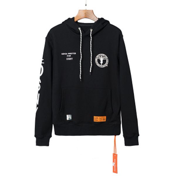

brand heron preston 17fw letter printed hoodies pullovers sweatshirts loose hooded men and women streetwear sports sweater new design, Black