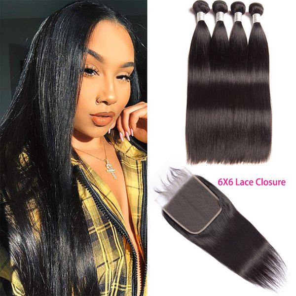 

Indian virgin hair exten ion 8 28inch ilky traight 4 bundle with 6x6 lace clo ure with baby hair traight virgin hair weft with 6 by 6, Black;brown