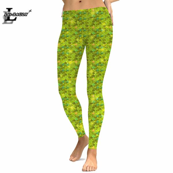 

green mermaid 3d compression printed leggings stretch bling bling women wet look pants plus size workout leggings, Black