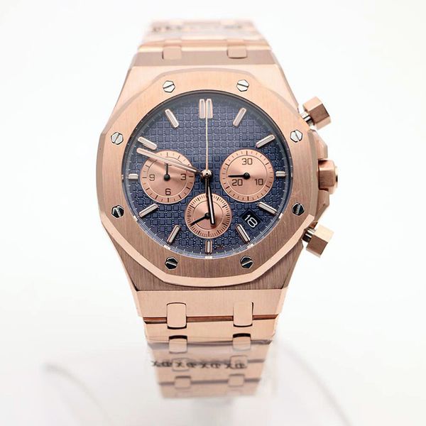 

royal oak diver cool and attractive mens watches 41mm blue dial outdoor mens watches quartz chronograph gold man wristwatches, Slivery;brown