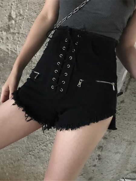 

2020 new bandage wild high waist white denim shorts raw edge thin fashion shorts, White;black