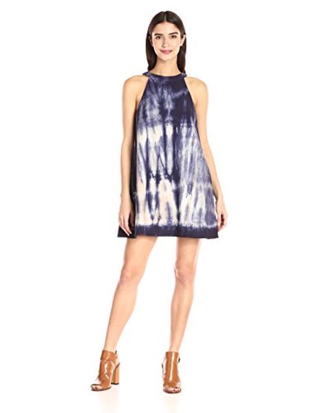 

moon river women's halter neck tie-dye print trapeze dress, Black;gray