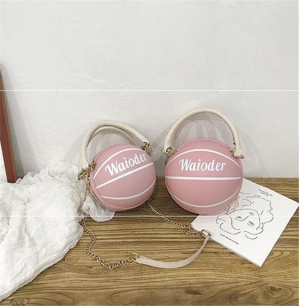 

basketball- female metal ring tote bag 2020 new quality pu leather women's basketball handbag travel chain shoulder messenger bag #5398
