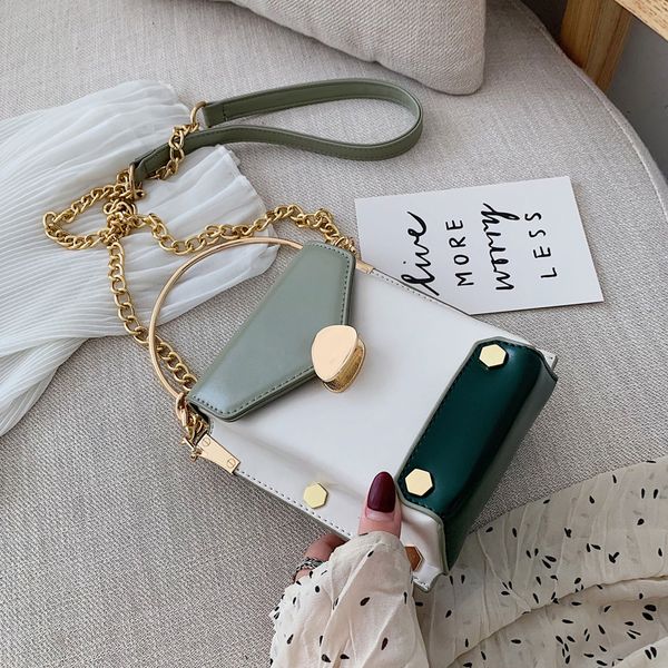 

small bag female 2020 summer new fresh simple contrast color wild small square bag fashion chain texture shoulder messenger
