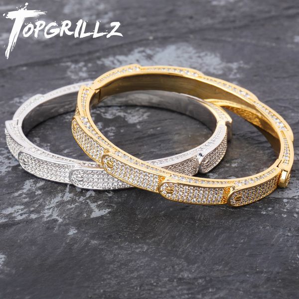

new personalized solid iced out mens charm bracelets bangle iced out gold silver color bracelets hip hop bling jewelry gifts cj191216, Black