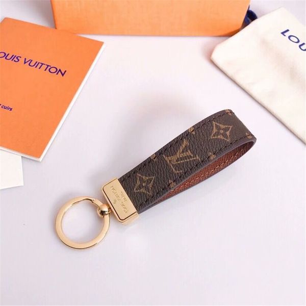 

luxury keychain designer key chain real leather with stainless steel keychain keyring in golden with brown with box, Silver