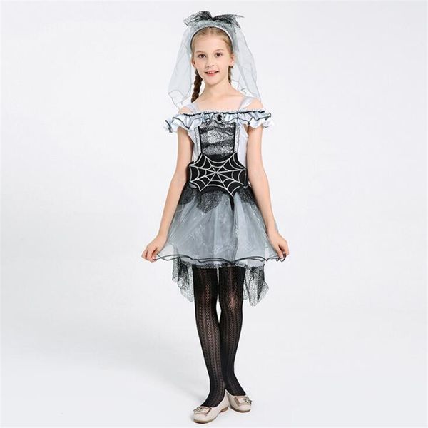 

new arrival kids spider bride costume halloween girls party cosplay clothing, Black;red