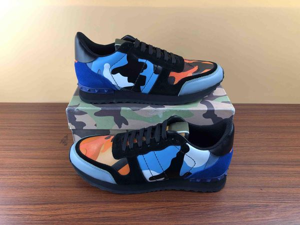 

new designer sport shoes man women genuine leather rubber stud camouflage rockrunner casual sneakers from italy with box size 35-45 d05, Black