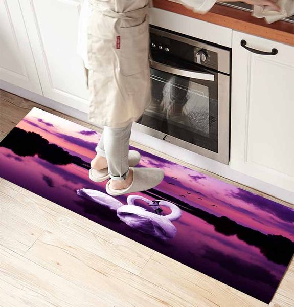 

else purple view background white swans 3d print non slip microfiber kitchen counter modern decorative washable area rug mat