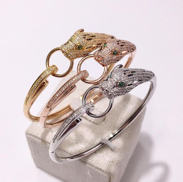 

european and american style copper plated style ring leopard diamond bracelet, Black