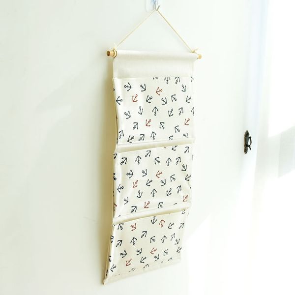 

anchor three pocket stitching storage bag wall decoration sundries cotton linen storage bag 3