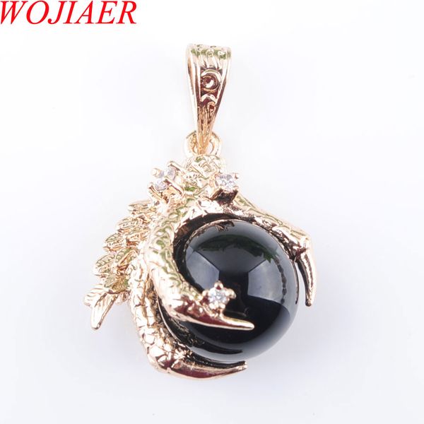 

wojiaer natural black agates gem stones round bead dragon claw gold pendant & necklace jewelry 1pcs dn3091, Silver