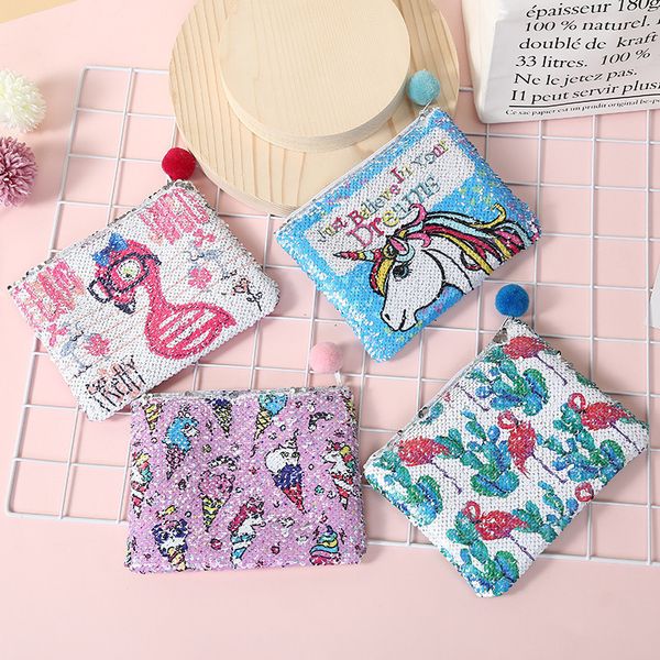 

colorful cosmetic bags sequin envelope bags unicorn cartoon cute clutch bag hair ball pendant student pencil bag