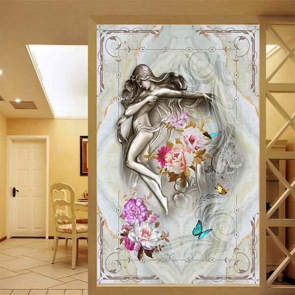 

3d large seamless tv sofa background wall beauty body nude female flowers marble porch wall covering