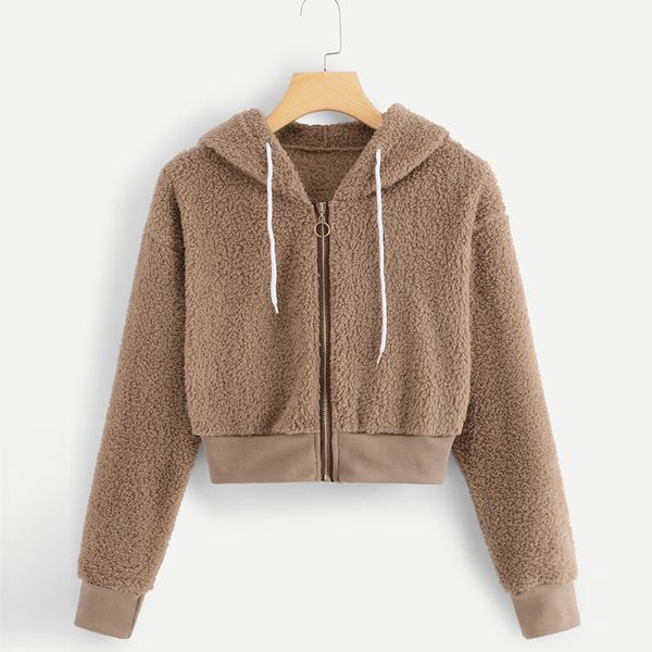 

feitong women sweatshirt hoodies fleece autumn winter warm solid fluffy drawstring long sleeve sweatershirt hooded outwear, Black