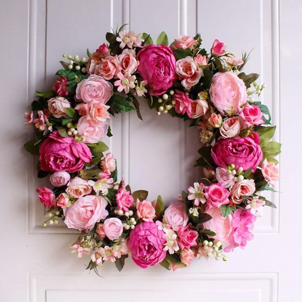 

высокое качество розовый пион искусственный цветок венок для двери стены окна рождество главная свадьба сад украшения
