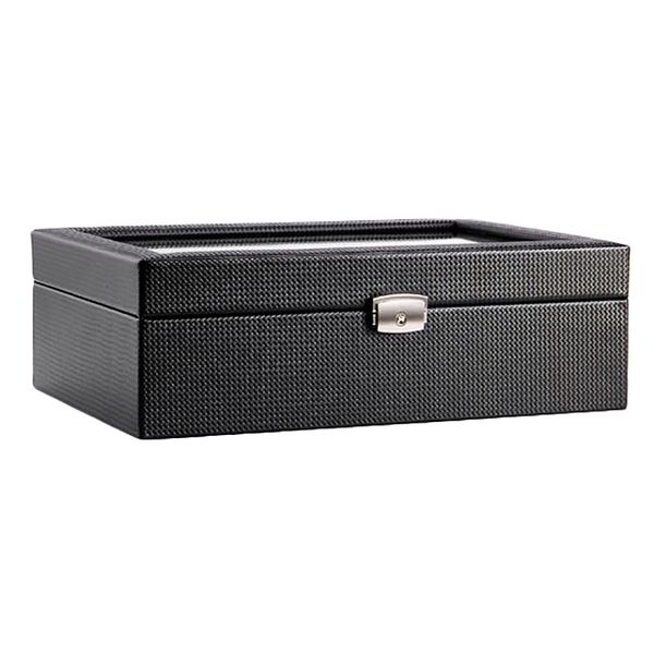 

fashion 10 grids pu leather watch boxes storage organizer box luxury jewelry ring display watch case black display case, Black;blue
