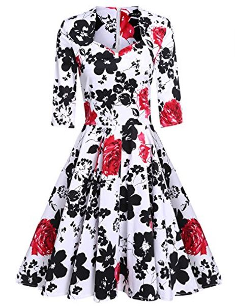 

acevog women's scoop neck skater dresses 3/4 long sleeve casual slim fit stripe mini dress, Black;gray