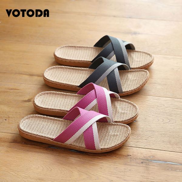 

men summer linen slippers cross belt flax slipper home indoor floor shoes flats flip flops man slides male casual sandals, Black