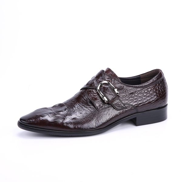

men shoes buckle formal wear leather shoes embossed crocodile pattern leather shoes fashion wedding work wear, Black