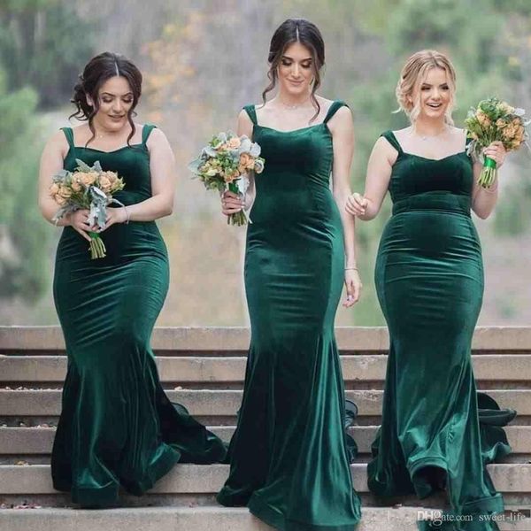 

2020 green bridesmaid dresses velvet mermaid evening dress long spaghetti plus size maid of honor gowns, White;pink
