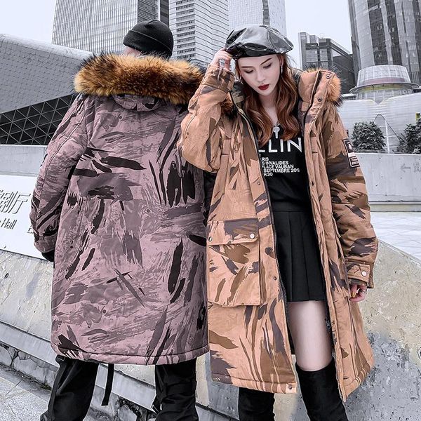 

uyuk2019 зима новый свободного покроя свободного покроя с длинным соответствия большой меховой воротник с капюшоном коврик камуфляж мужской, Black