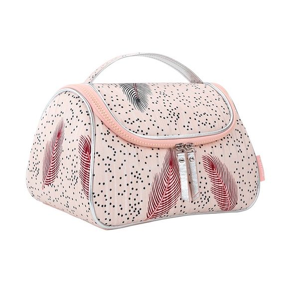 

women pink lovely makeup bag dot feather waterproof large cosmetic organizer lady necessaries wash toiletry toilet bag