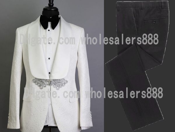 

custom made men suits ivory pattern and black groom tuxedos shawl satin lapel groomsmen wedding man 2 pieces ( jacket+pants+tie ) l457, Black;gray