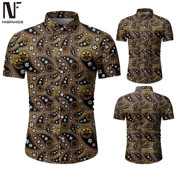 

style paisley printed shirts 2020 new arrival male floral clothes gentleman party wear blouse short sleeve slim 3xl, White;black