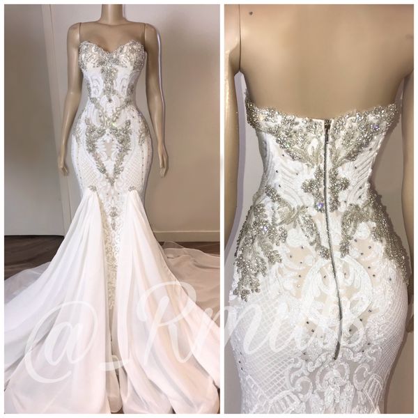 

2020 country style sweetheart beading mermaid wedding dresses backless applique lace plus size bridal gowns bohemian wedding dress bc3034, White